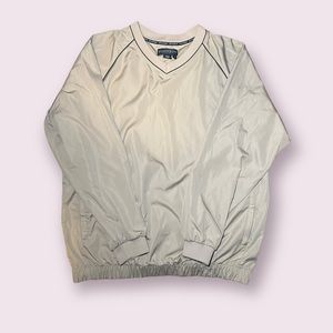 Footjoy Men's Windbreaker Jacket Coat V-neck Pullover Size Large Beige EUC